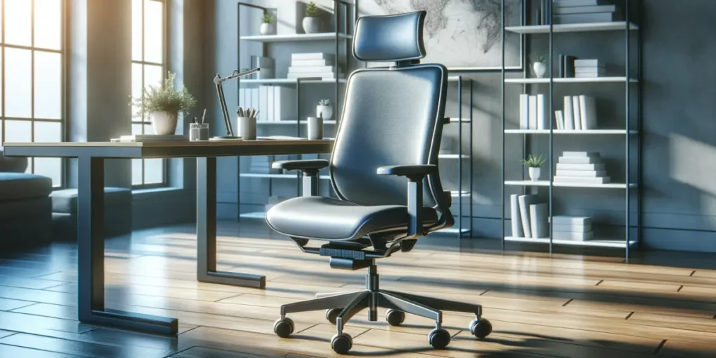 A modern, ergonomic office chair, designed to enhance health and productivity. This chair features a sleek, contemporary design with adjustable compon