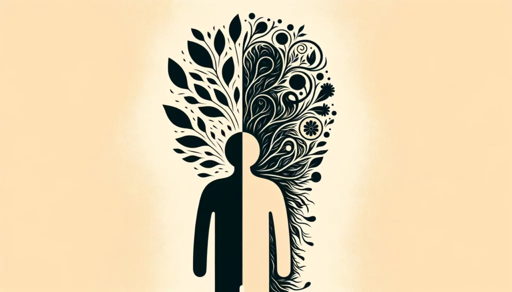 A serene and memorable illustration representing the concept of physical and mental health intertwined. The image should depict a symbolic representat