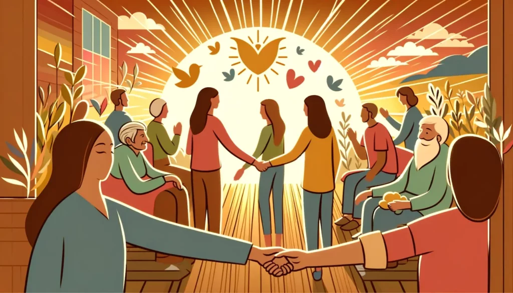 A warm and inviting illustration symbolizing kindness and the power it has to enhance the quality of life. The image should be memorable and suitable