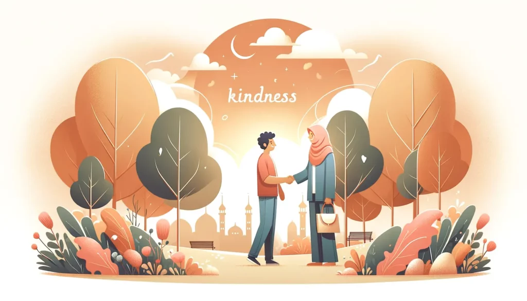 An illustration depicting the concept of kindness in human relationships. This image should be heartwarming and memorable, suitable as a representativ