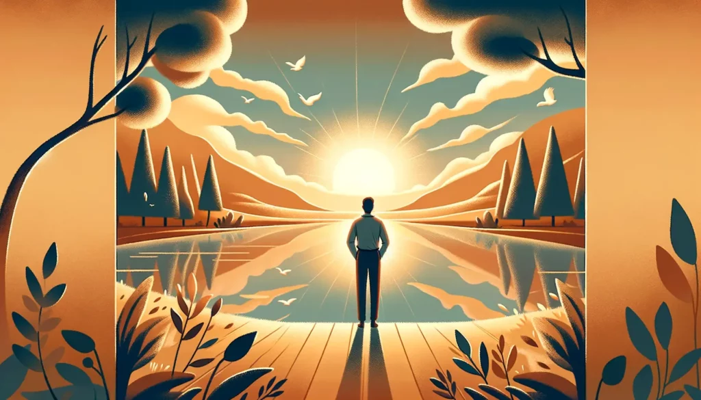 An illustration depicting the theme of self-acceptance and inner confidence. The image should be warm and inviting, expressing the concept of letting