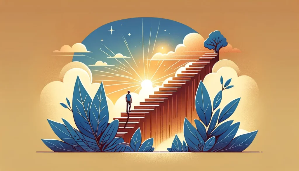 An illustration symbolizing self-improvement and growth. The image should be wide, memorable, and suitable for use as a feature image. It should evoke