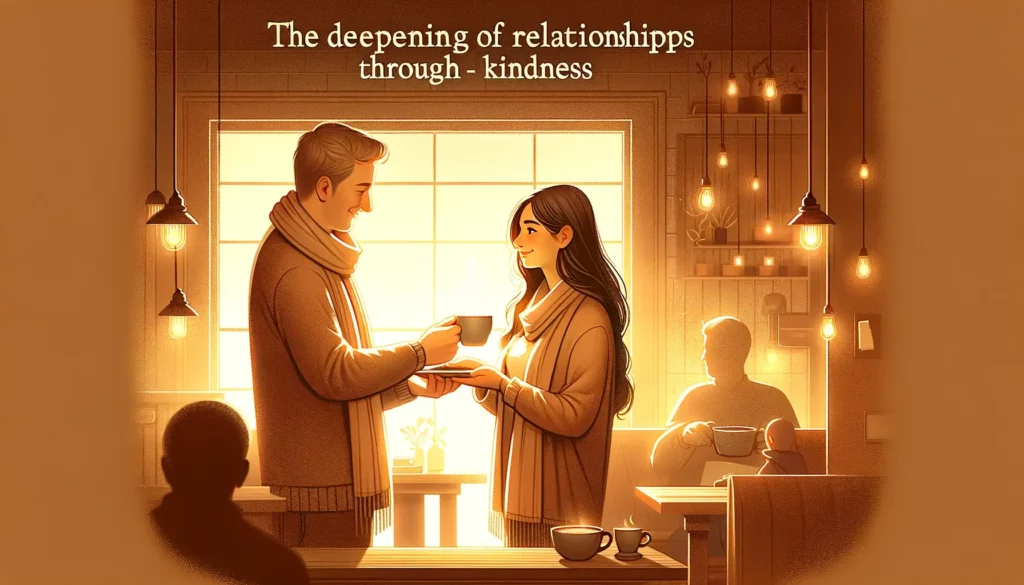 An illustration that embodies the deepening of relationships through kindness, suitable for a representative image. The scene should have a warm, invi