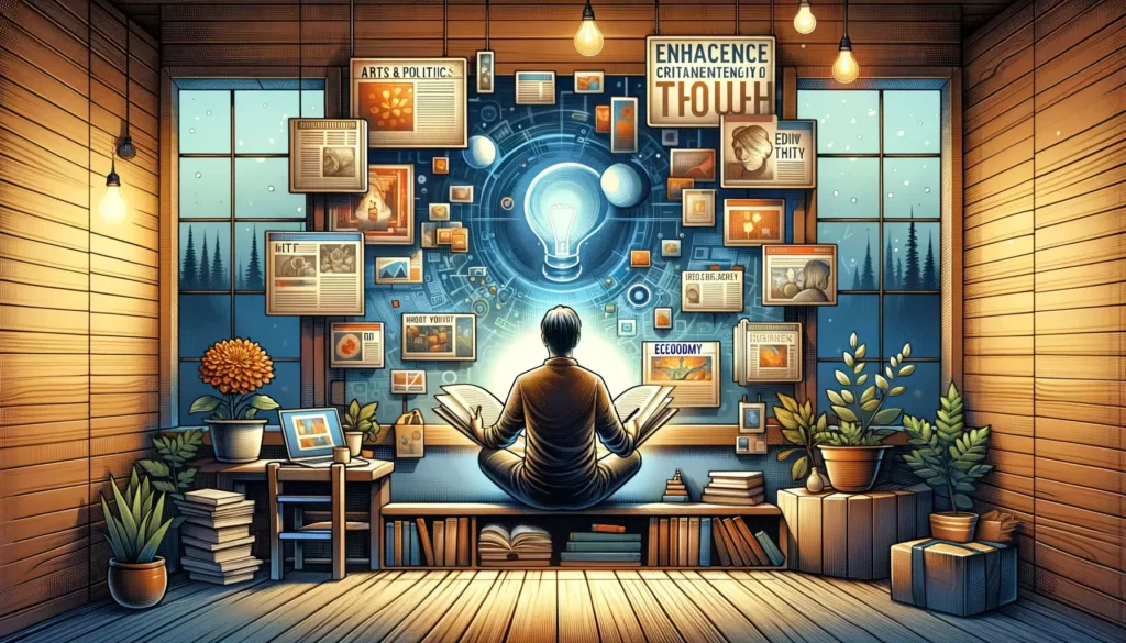 An inspirational and memorable wide image that encapsulates the concept of enhancing creativity and thought. The illustration should evoke a friendly