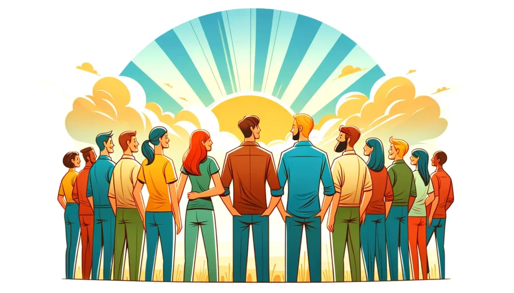 A warm and friendly illustration that conveys the concept of 'challenge.' The image features a diverse group of people, both men and women of differen