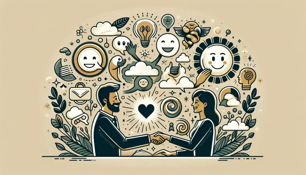 An illustration representing the power of positive and understanding communication in daily conversations, emphasizing how words can improve relations
