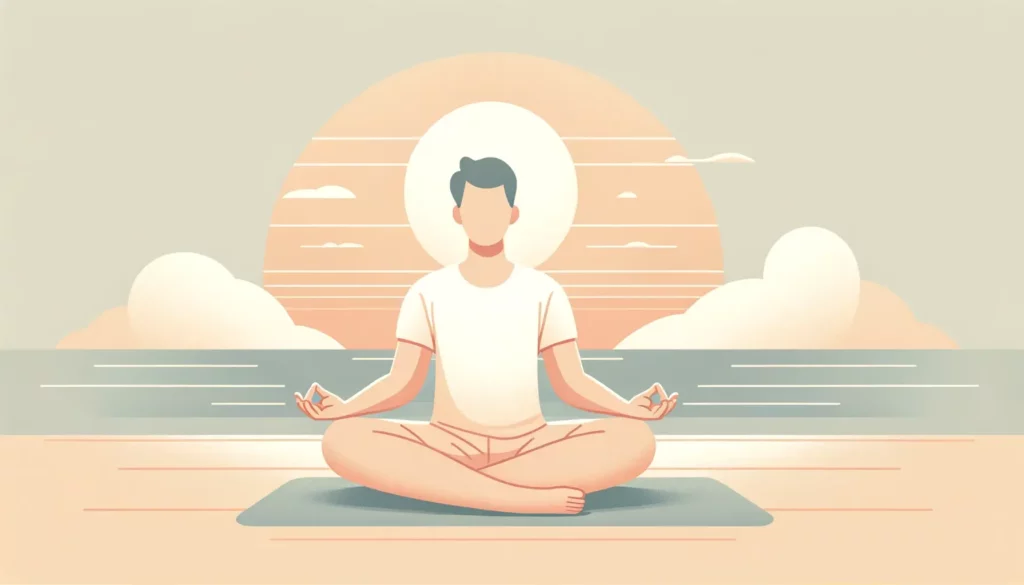 A serene and simple illustration of a person meditating. This image should evoke a sense of calm and friendliness, suitable for being a memorable cove